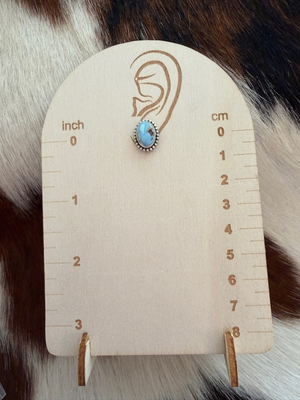 ❤️ Golden Hills Turquoise Navajo Style Matte Sterling Silver Stud Earrings .52”L - Picture 11 of 16